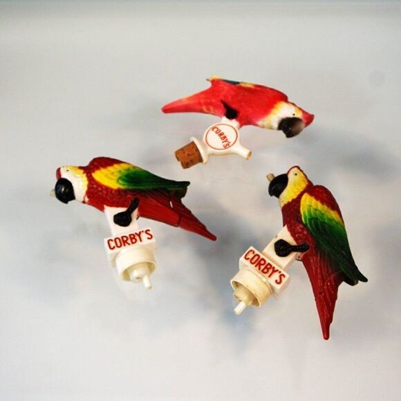 Vintage 1950s Corbys Whiskey 3 Parrot Pourers NOT WORKING Original Box w Manual - Picture 2 of 8